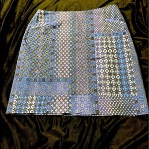 etcetera blue patchwork short straight skirt